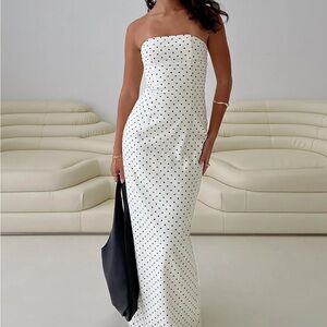 Princess Polly Polka Dot Strapless Linen Maxi Dress